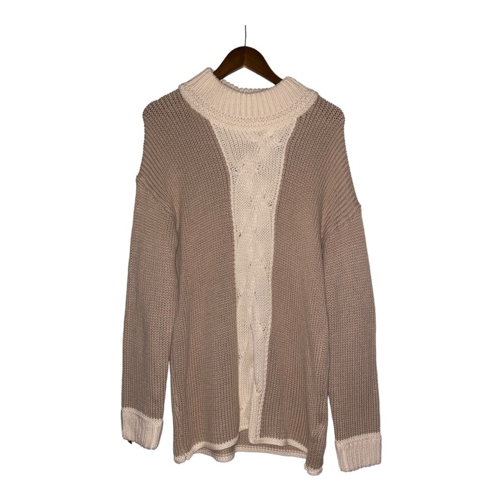 Venus Cable Knit Mock Neck Long Sleeve Sweater Very Soft Creamy Tan Large
